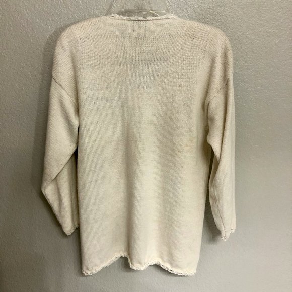 Cute Off White 90s Vintage V-Neck Cardigan Sweater - Size Medium - Picture 7 of 9